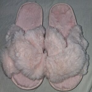 Comwarm Womens Pink Fuzzy Slippers Crossband Plush House Slides Lightweight New